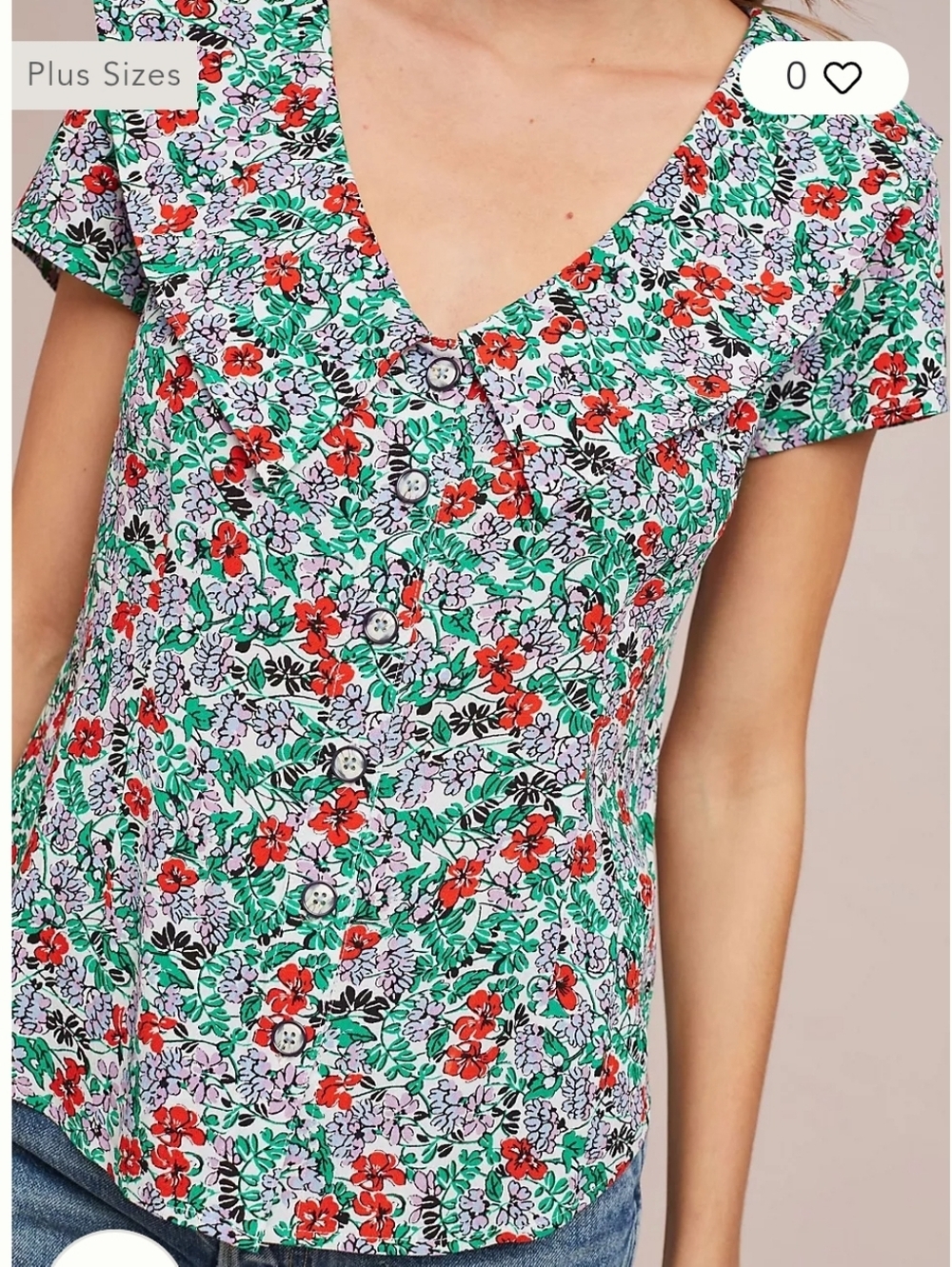 Anthropologie Maeve Austen Floral Collared Blouse Short Sleeve Size 4